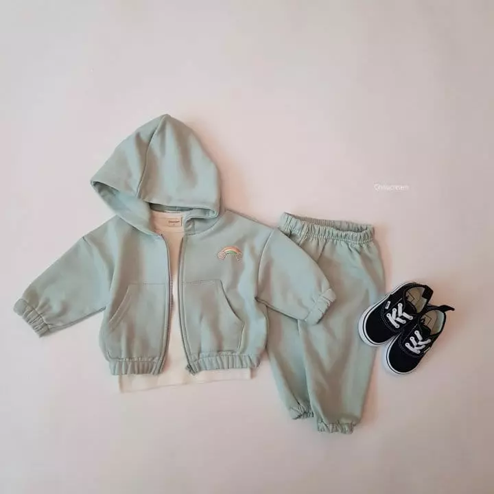 Choucream - Korean Baby Fashion - #babyfever - Rainbow Hoody Zip-up Bottom Set - 11