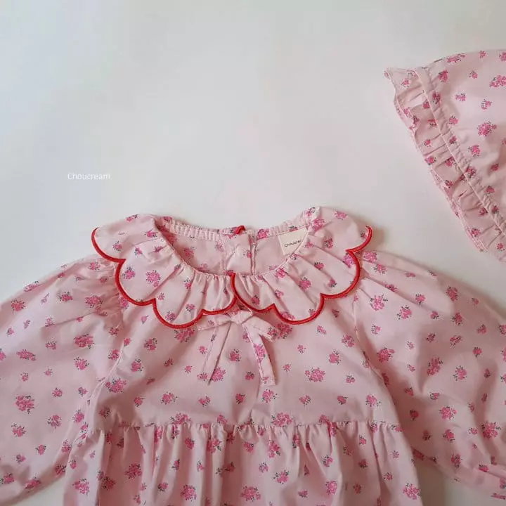 Choucream - Korean Baby Fashion - #babyootd - Flower Colalr Bodysuit with Bonnet - 3