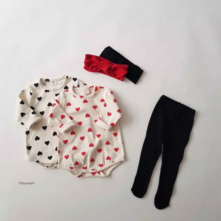 Choucream - Korean Baby Fashion - #babyootd - Heart Heart Bodysuit - 2