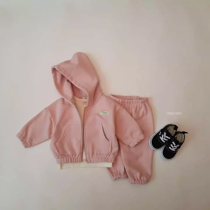 Choucream - Korean Baby Fashion - #babyoutfit - Rainbow Hoody Zip-up Bottom Set - 2
