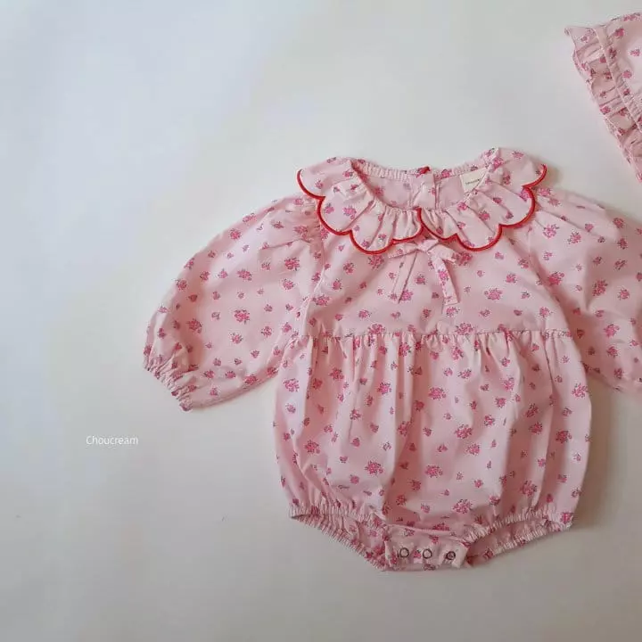Choucream - Korean Baby Fashion - #babyootd - Flower Colalr Bodysuit with Bonnet - 4