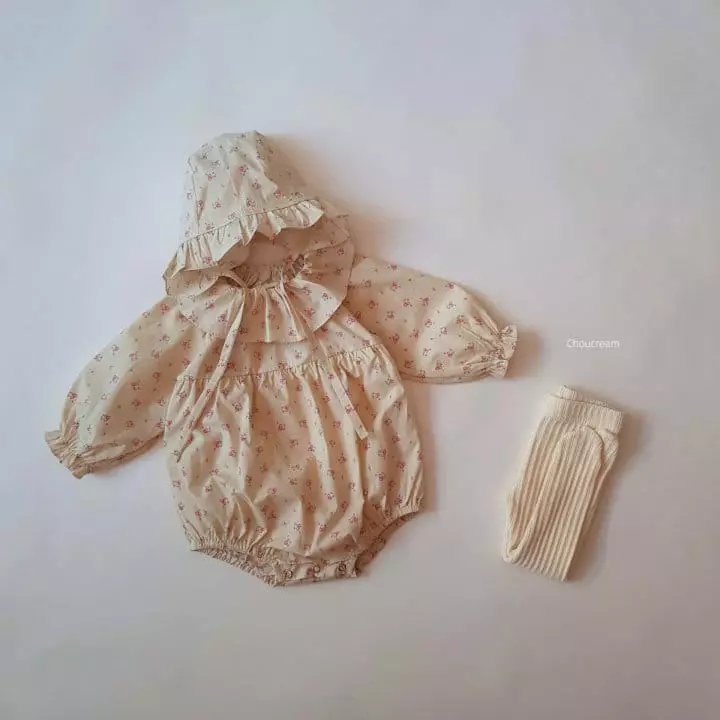 Choucream - Korean Baby Fashion - #babywear - Shelly Frill Bodysuit with Bonnet