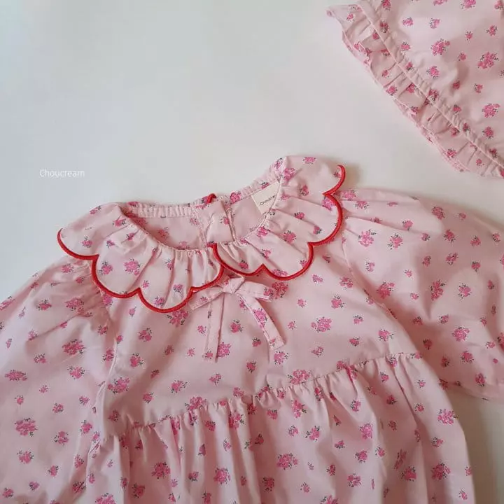 Choucream - Korean Baby Fashion - #babywear - Flower Colalr Bodysuit with Bonnet - 6