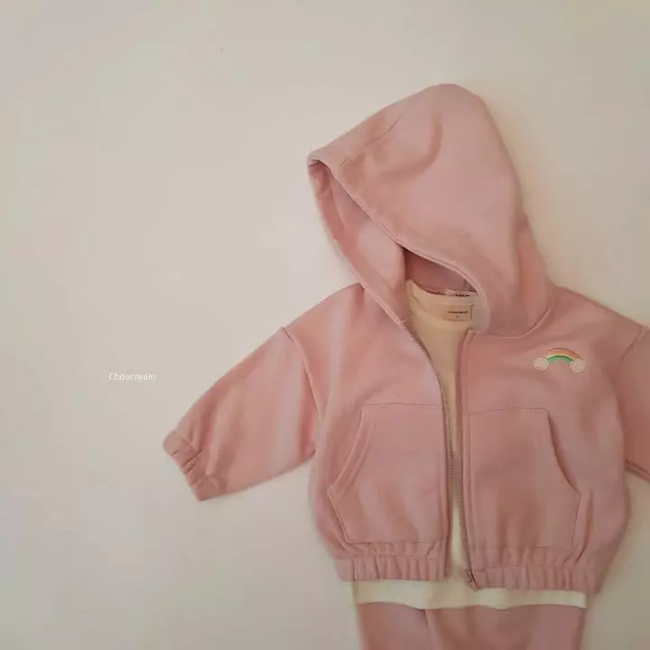 Choucream - Korean Baby Fashion - #babywear - Rainbow Hoody Zip-up Bottom Set - 4