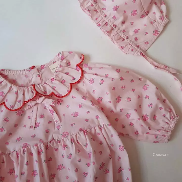 Choucream - Korean Baby Fashion - #onlinebabyboutique - Flower Colalr Bodysuit with Bonnet - 7