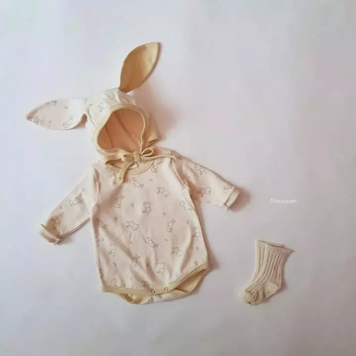 Choucream - Korean Baby Fashion - #onlinebabyboutique - Rabbit Bonnet Bodysuit with Bonnet