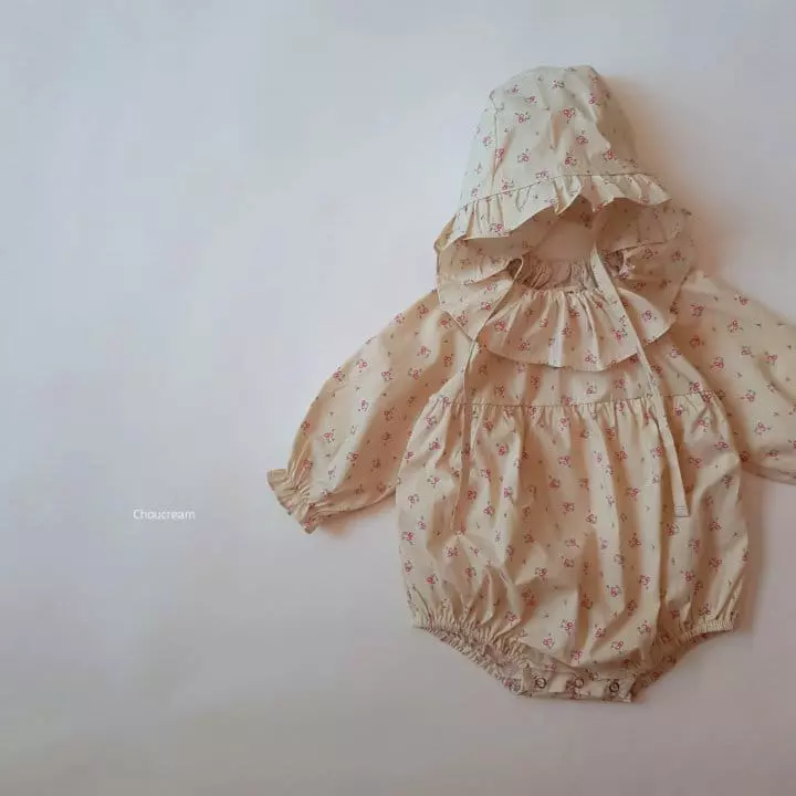 Choucream - Korean Baby Fashion - #onlinebabyshop - Shelly Frill Bodysuit with Bonnet - 4