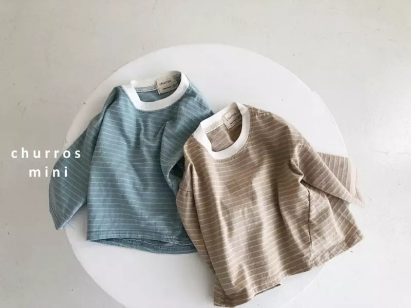 Churros - Korean Baby Fashion - #babyclothing - Mini Stripes Unbalance Tee - 7