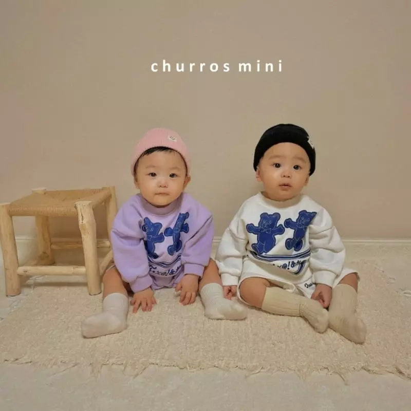 Churros - Korean Baby Fashion - #babyoutfit - Mini Bear Top Bottom Set - 3