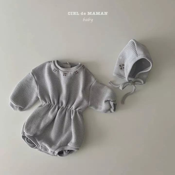 Ciel De Maman - Korean Baby Fashion - #babylifestyle - Waffle Embroidery Bodysuit with Bonnet