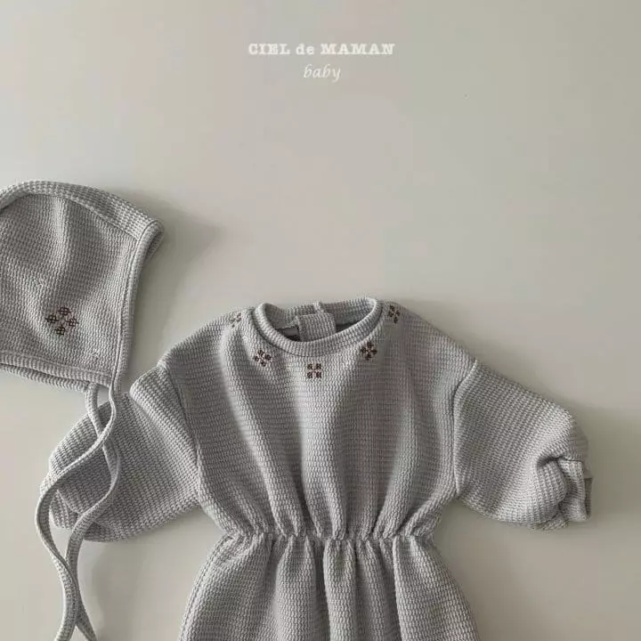 Ciel De Maman - Korean Baby Fashion - #babyoninstagram - Waffle Embroidery Bodysuit with Bonnet - 2