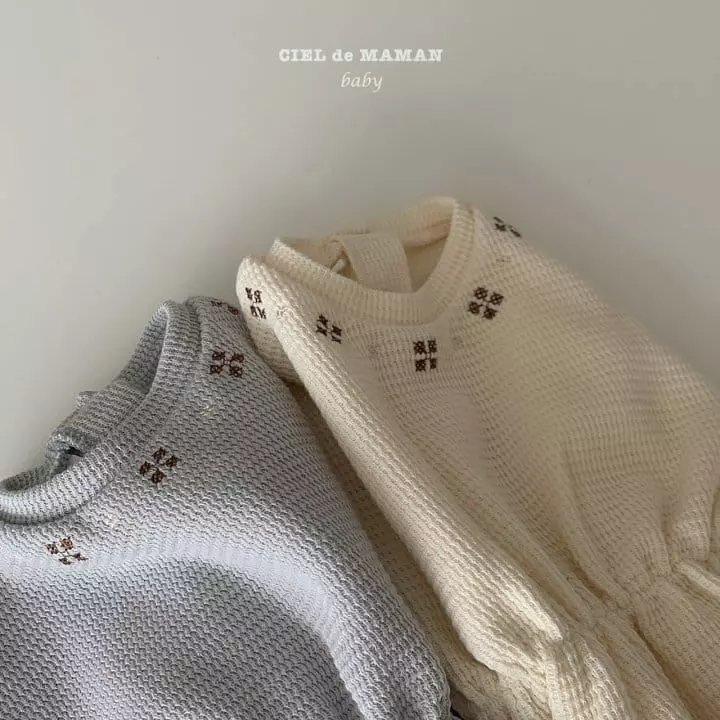 Ciel De Maman - Korean Baby Fashion - #babyootd - Waffle Embroidery Bodysuit with Bonnet - 4