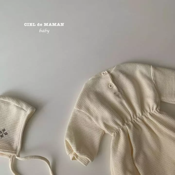 Ciel De Maman - Korean Baby Fashion - #babywear - Waffle Embroidery Bodysuit with Bonnet - 6