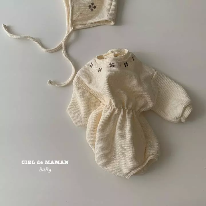 Ciel De Maman - Korean Baby Fashion - #onlinebabyboutique - Waffle Embroidery Bodysuit with Bonnet - 7