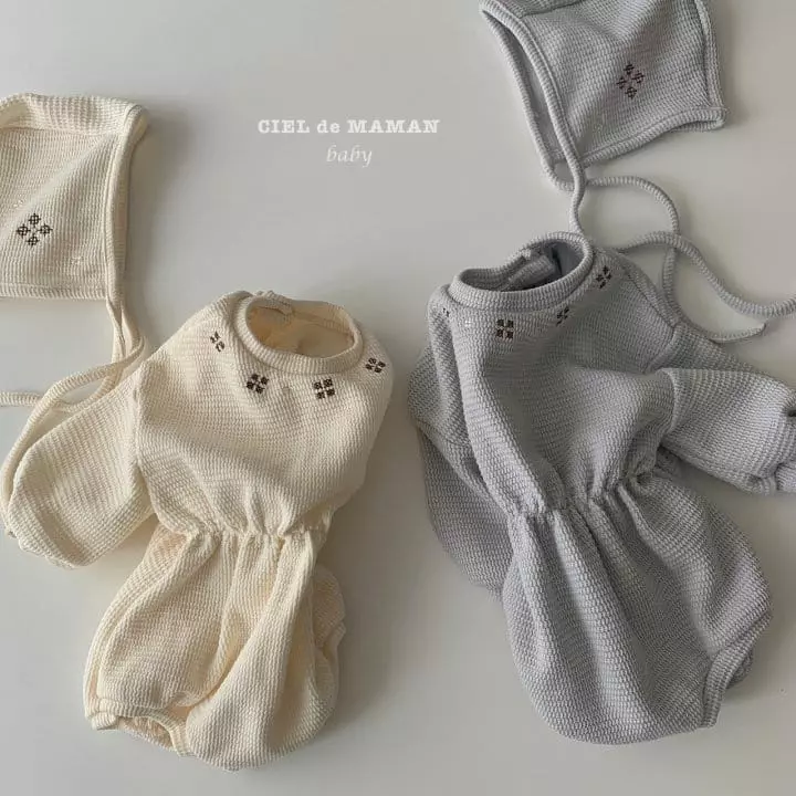Ciel De Maman - Korean Baby Fashion - #onlinebabyshop - Waffle Embroidery Bodysuit with Bonnet - 8