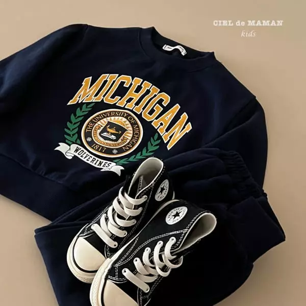 Ciel De Maman - Korean Children Fashion - #kidsshorts - University Student Top Bottom Set - 2