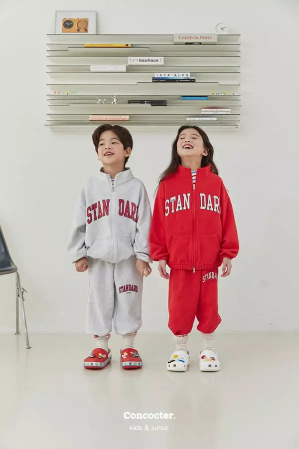 Concocter - Korean Children Fashion - #Kfashion4kids - Standard Zip-up Top Bottom Set
