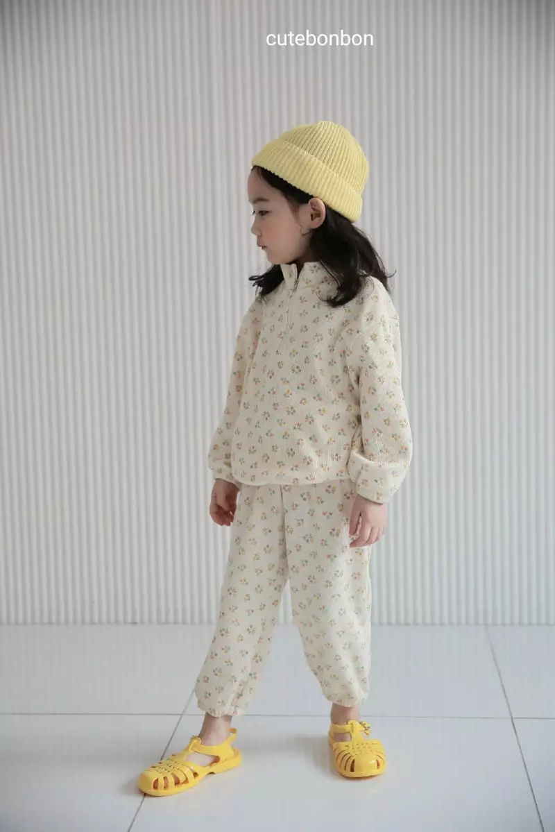 Cutebonbon - Korean Children Fashion - #Kfashion4kids - Flower Waffle Top Bottom Set - 6