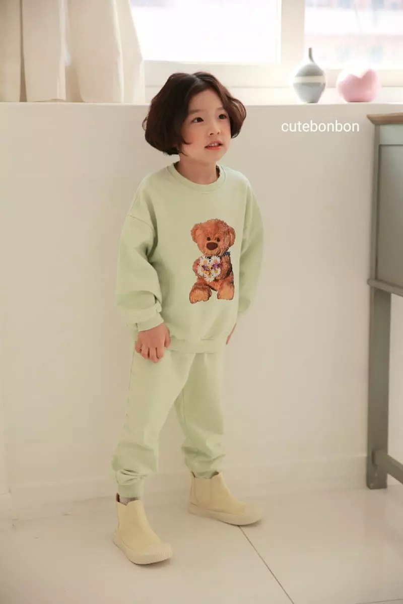 Cutebonbon - Korean Children Fashion - #childofig - Bear Flower Top Bottom Set - 10