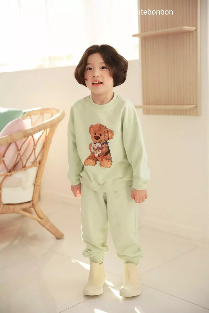 Cutebonbon - Korean Children Fashion - #childrensboutique - Bear Flower Top Bottom Set - 11