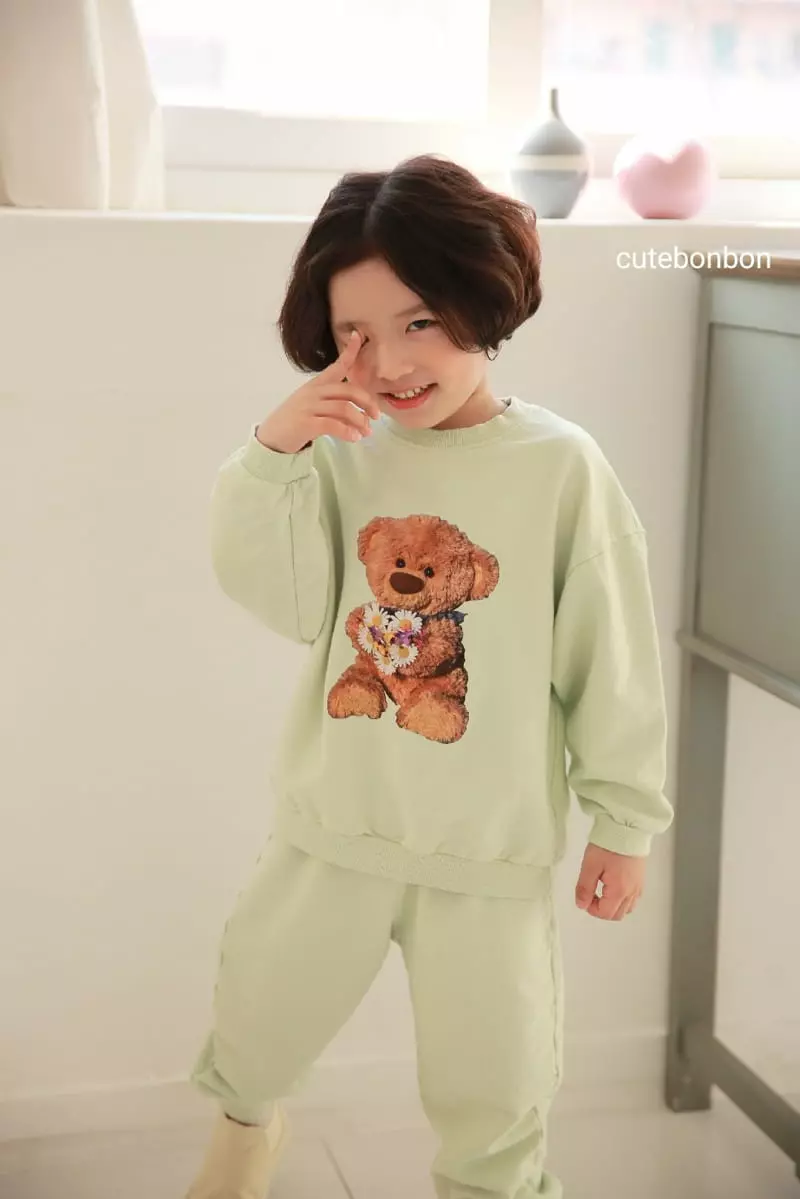 Cutebonbon - Korean Children Fashion - #designkidswear - Bear Flower Top Bottom Set - 12