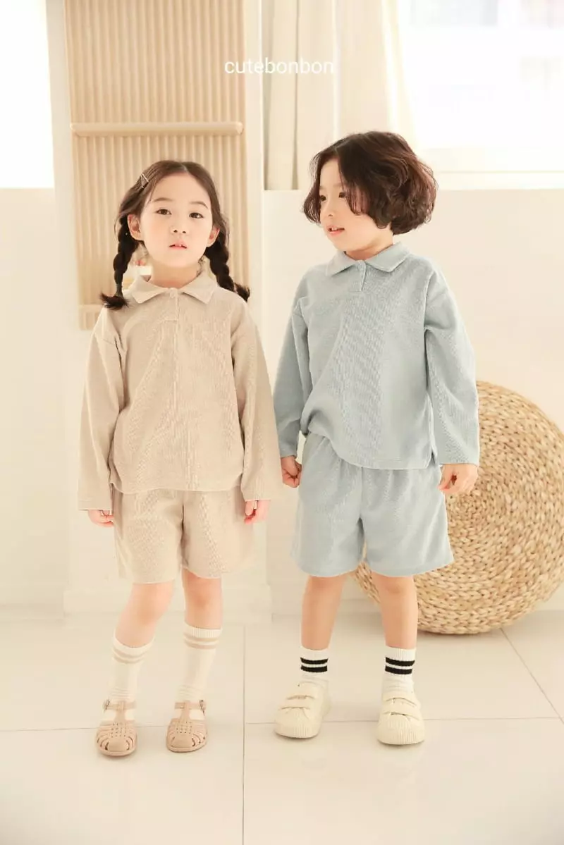 Cutebonbon - Korean Children Fashion - #fashionkids - Terry Collar Top Bottom Set