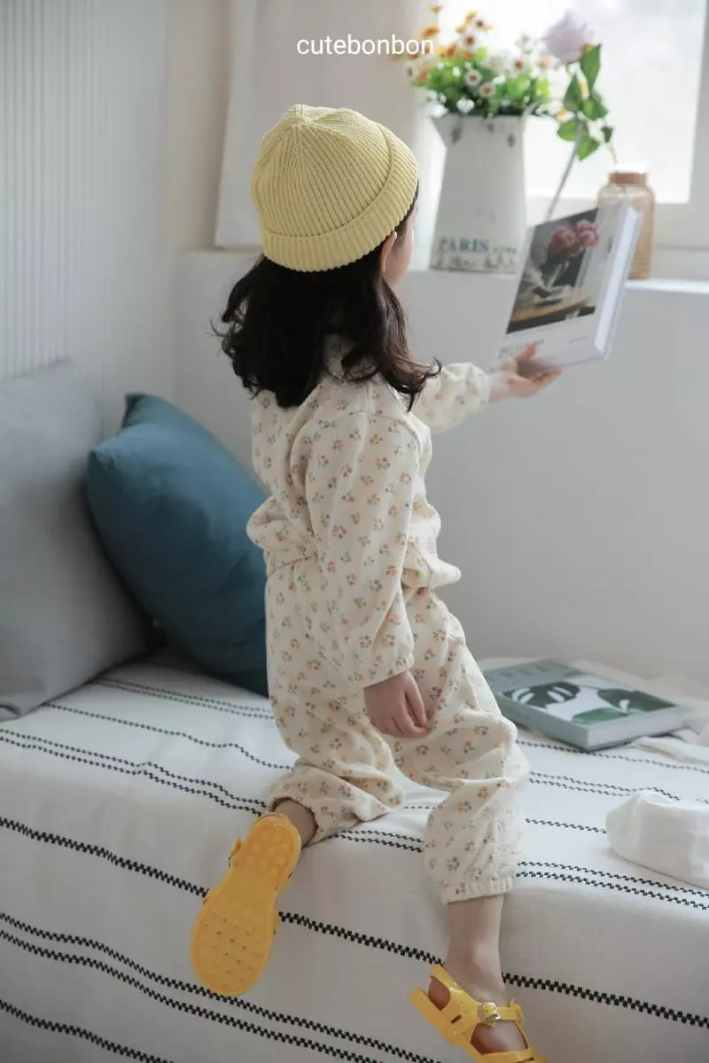 Cutebonbon - Korean Children Fashion - #kidsshorts - Flower Waffle Top Bottom Set - 3