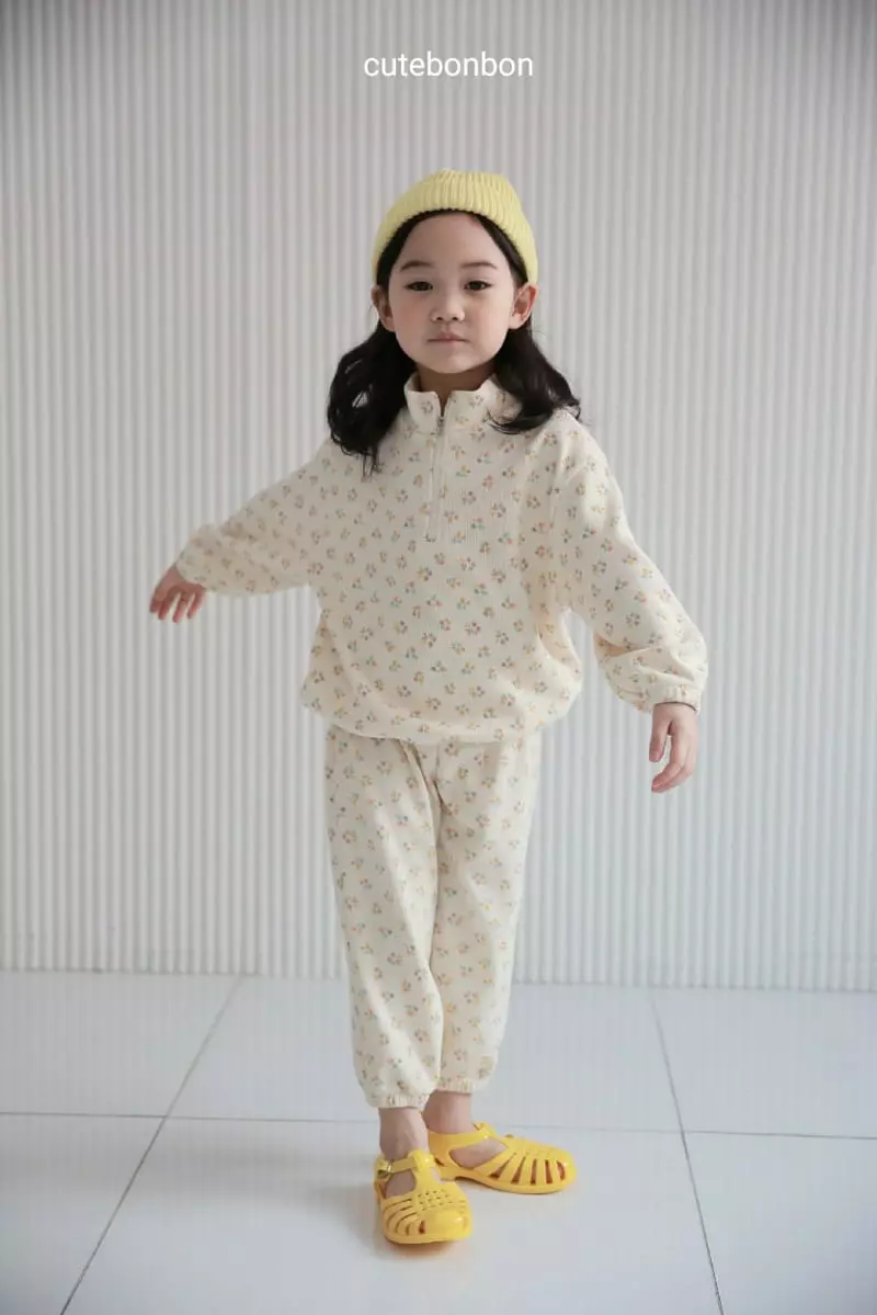 Cutebonbon - Korean Children Fashion - #kidzfashiontrend - Flower Waffle Top Bottom Set - 5