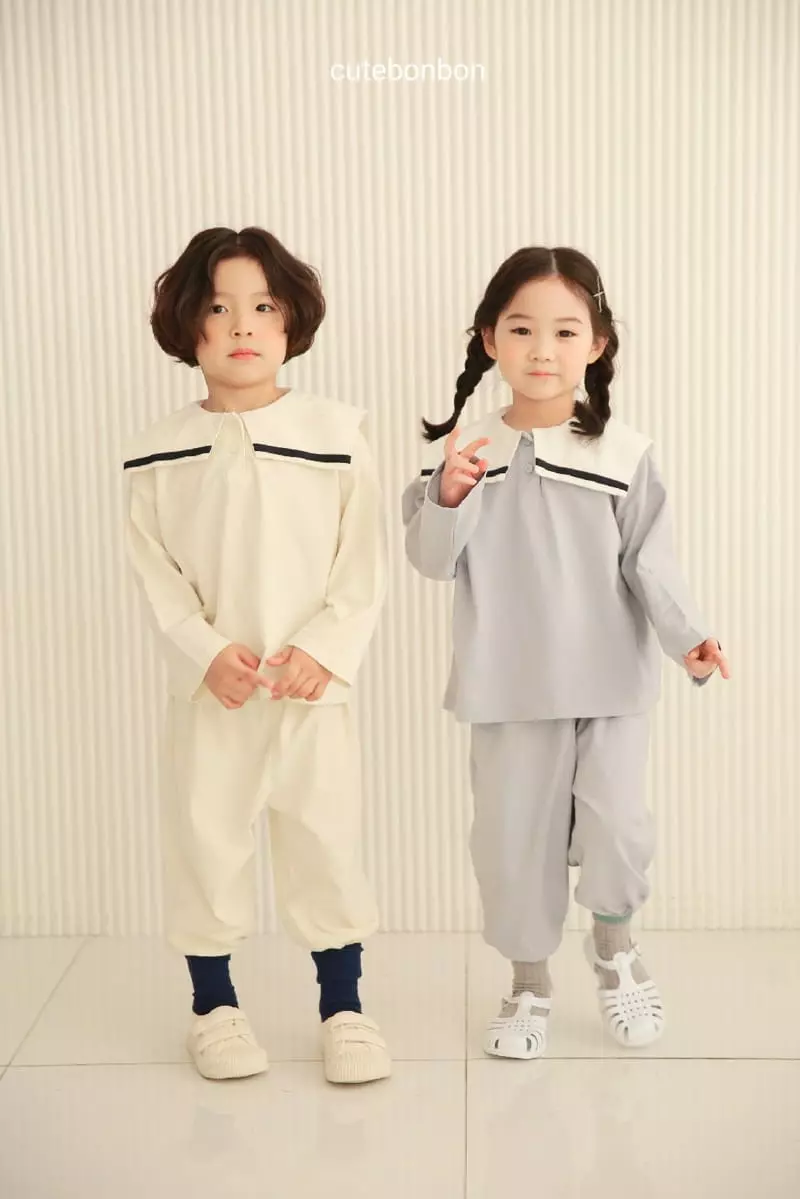 Cutebonbon - Korean Children Fashion - #kidzfashiontrend - Sailor Callor Top Bottom Set - 2