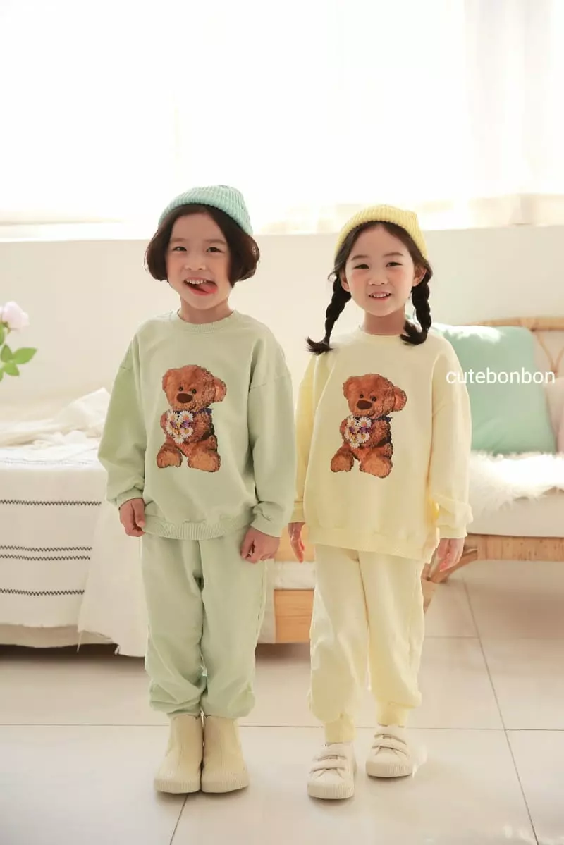 Cutebonbon - Korean Children Fashion - #kidzfashiontrend - Bear Flower Top Bottom Set