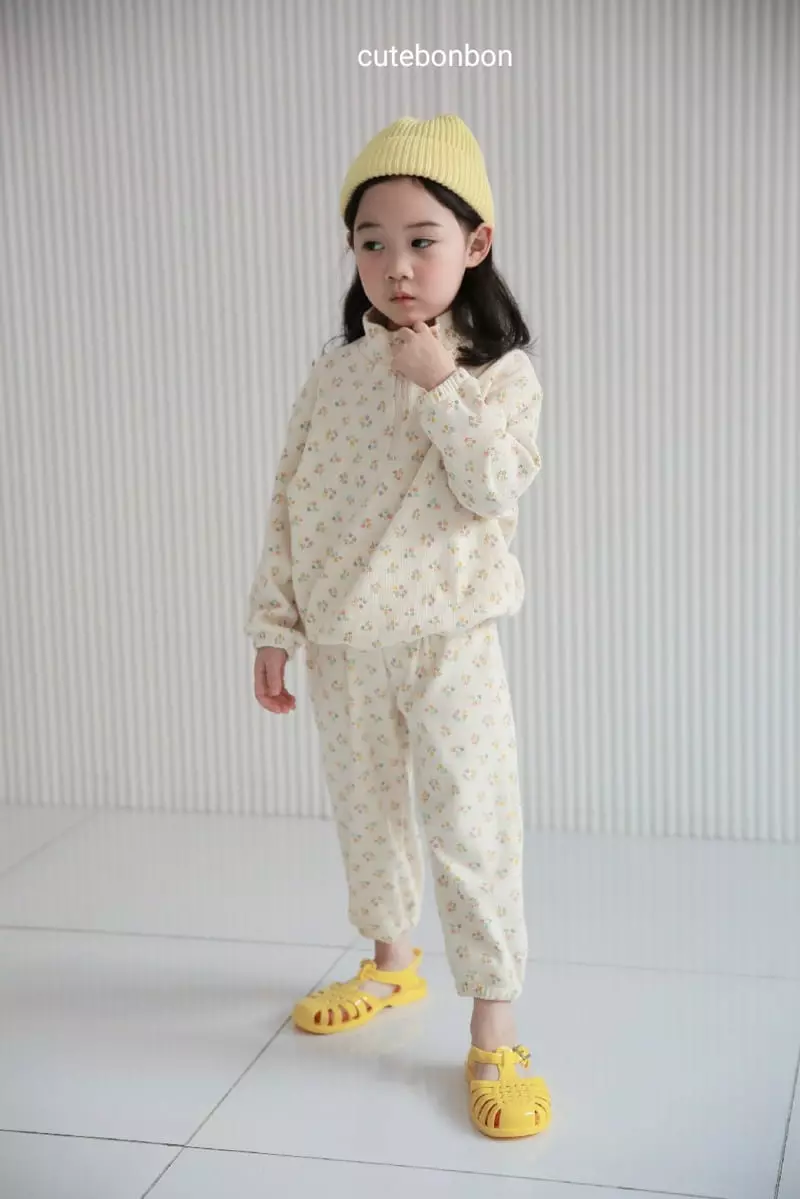 Cutebonbon - Korean Children Fashion - #magicofchildhood - Flower Waffle Top Bottom Set - 8