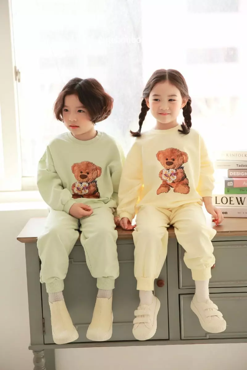 Cutebonbon - Korean Children Fashion - #littlefashionista - Bear Flower Top Bottom Set - 4