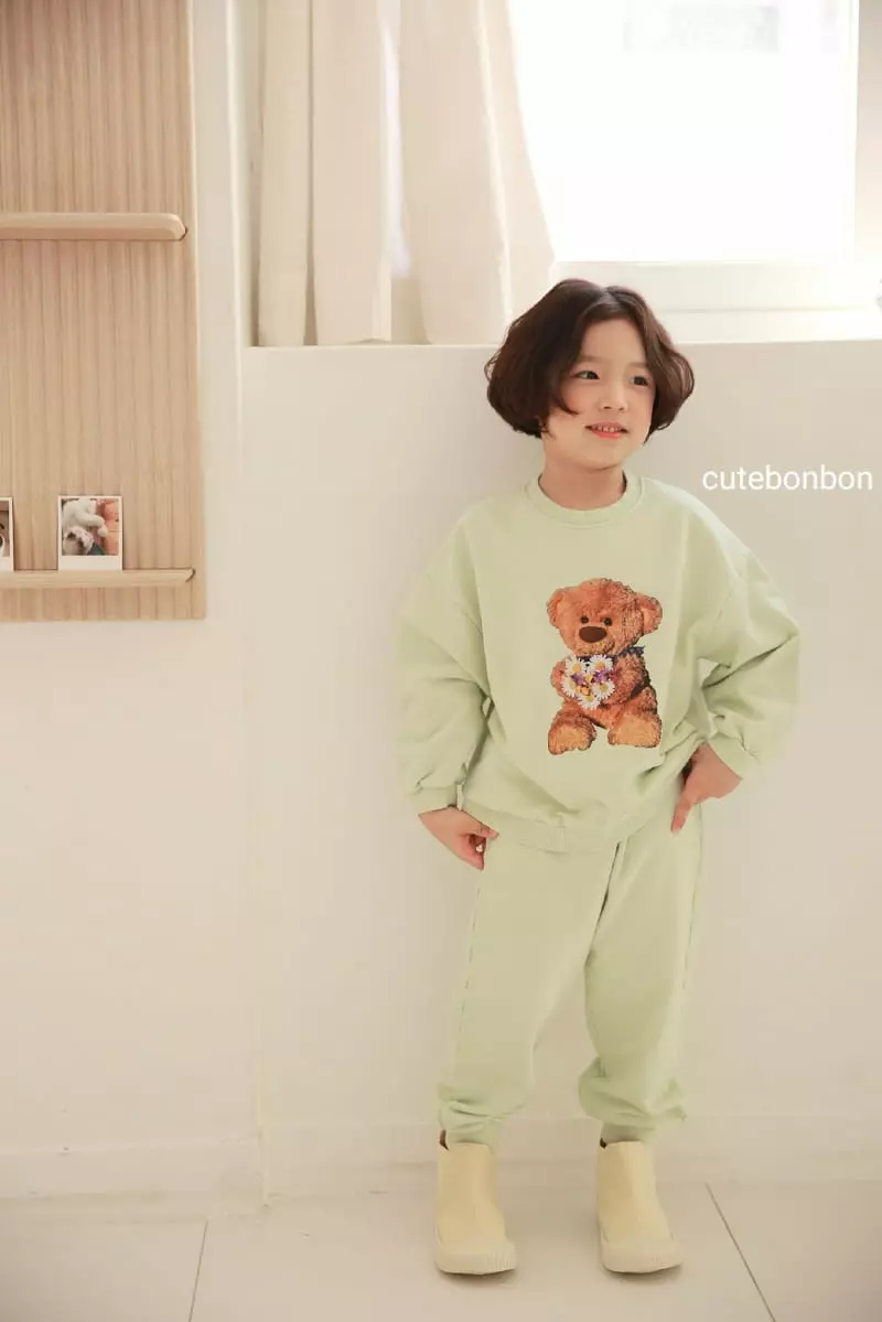 Cutebonbon - Korean Children Fashion - #minifashionista - Bear Flower Top Bottom Set - 5
