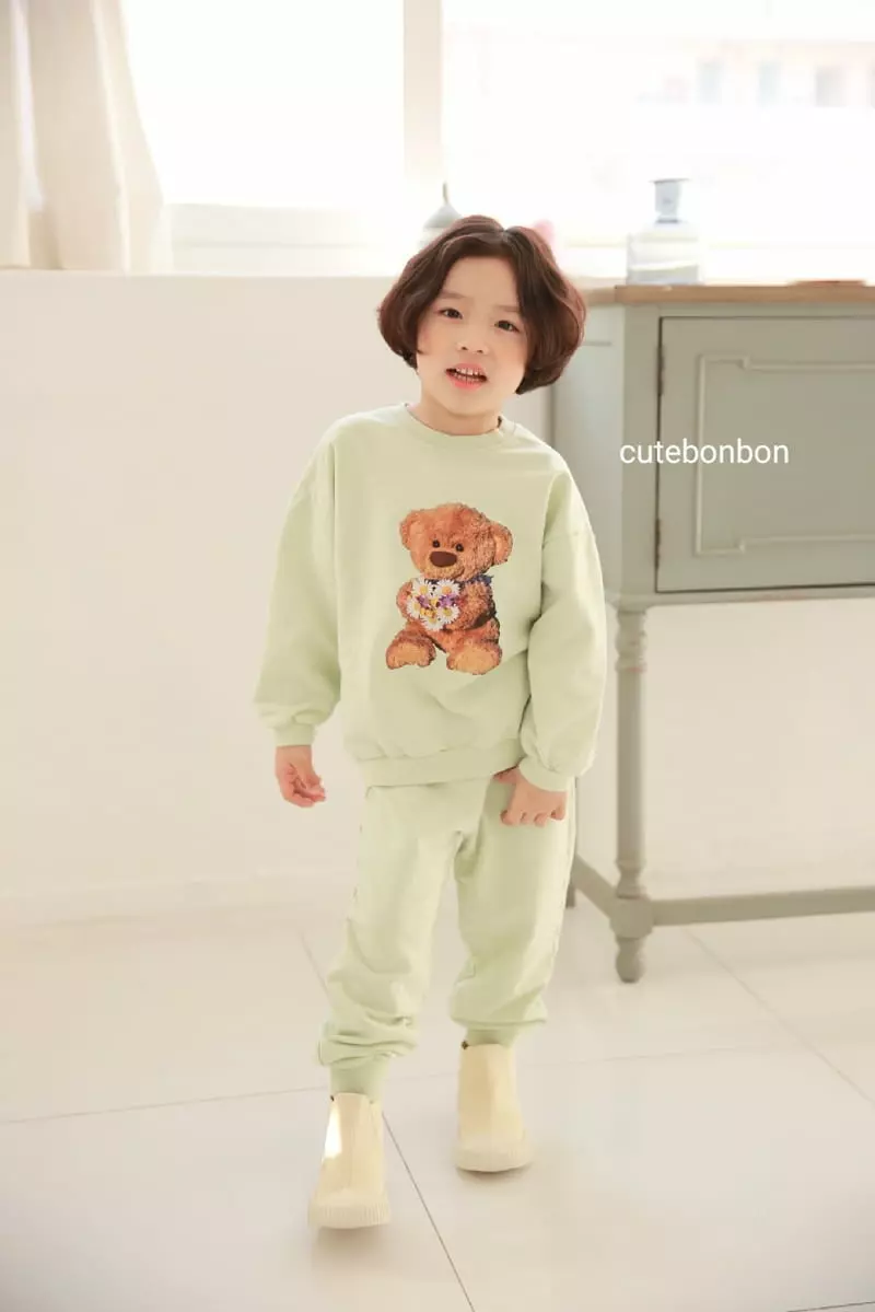 Cutebonbon - Korean Children Fashion - #stylishchildhood - Bear Flower Top Bottom Set - 9