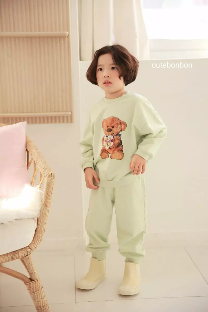 Cutebonbon - Korean Children Fashion - #todddlerfashion - Bear Flower Top Bottom Set - 7