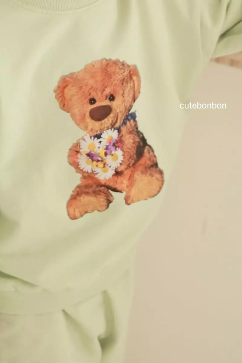 Cutebonbon - Korean Children Fashion - #toddlerclothing - Bear Flower Top Bottom Set - 8