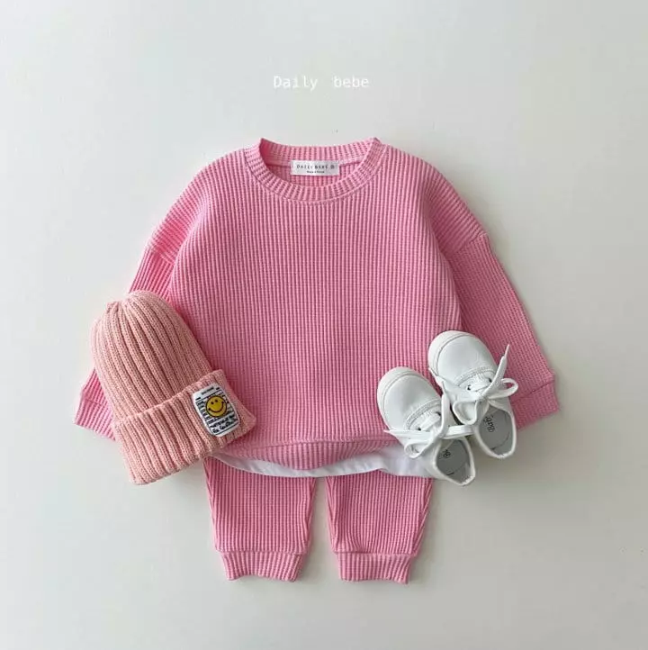 Daily Bebe - Korean Children Fashion - #discoveringself - Spring Waffle Top Bottom Set