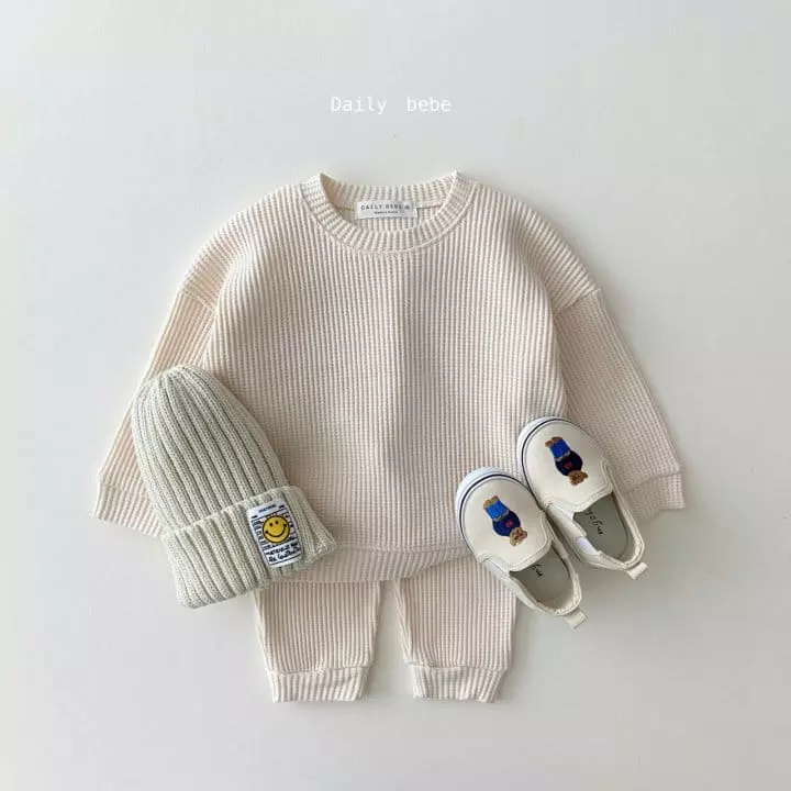 Daily Bebe - Korean Children Fashion - #fashionkids - Spring Waffle Top Bottom Set - 2