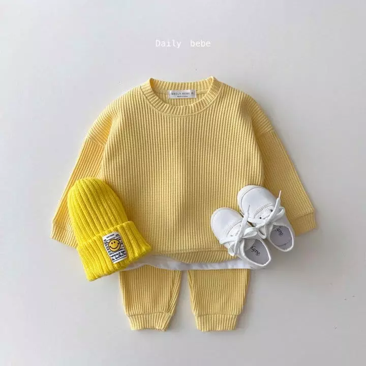 Daily Bebe - Korean Children Fashion - #kidsshorts - Spring Waffle Top Bottom Set - 3