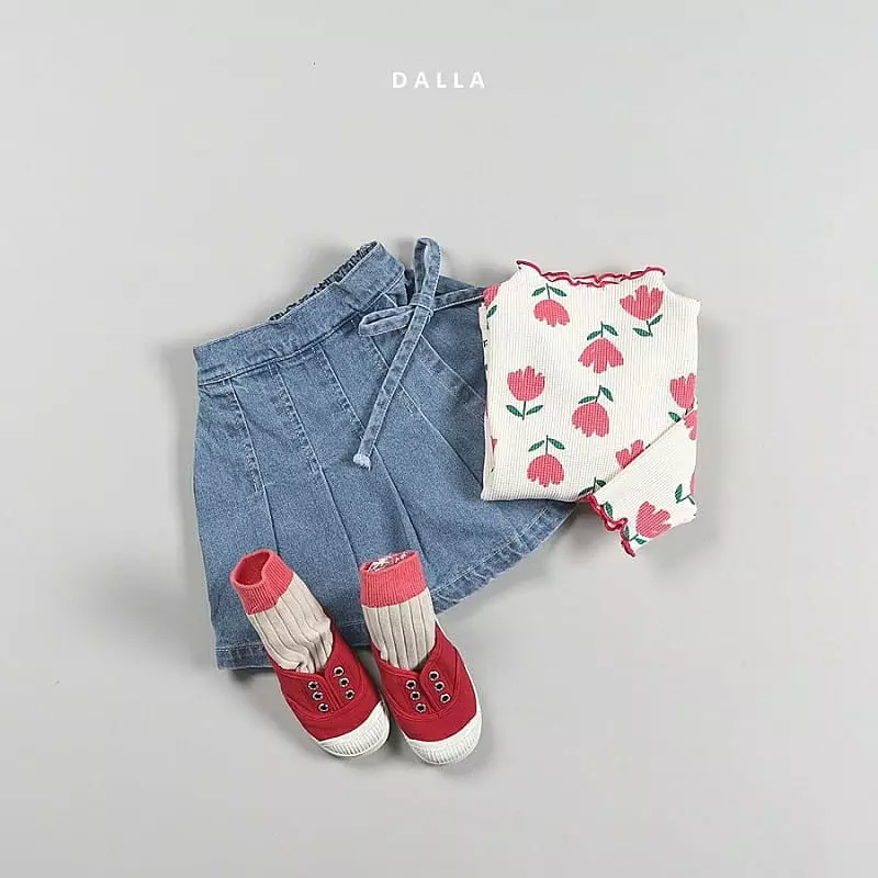 Dalla - Korean Children Fashion - #Kfashion4kids - Denim Wrinkle Skirt Pants - 10