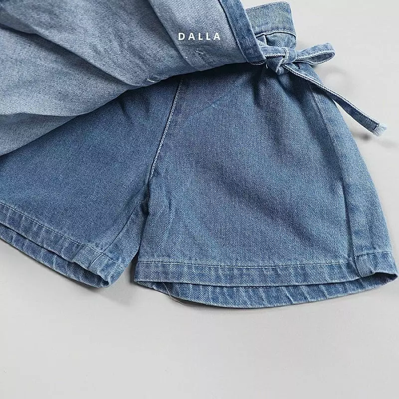 Dalla - Korean Children Fashion - #childrensboutique - Denim Wrinkle Skirt Pants - 3