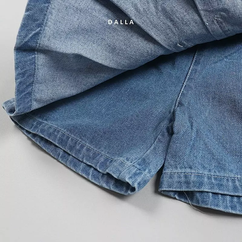 Dalla - Korean Children Fashion - #childrensboutique - Denim Wrinkle Skirt Pants - 4