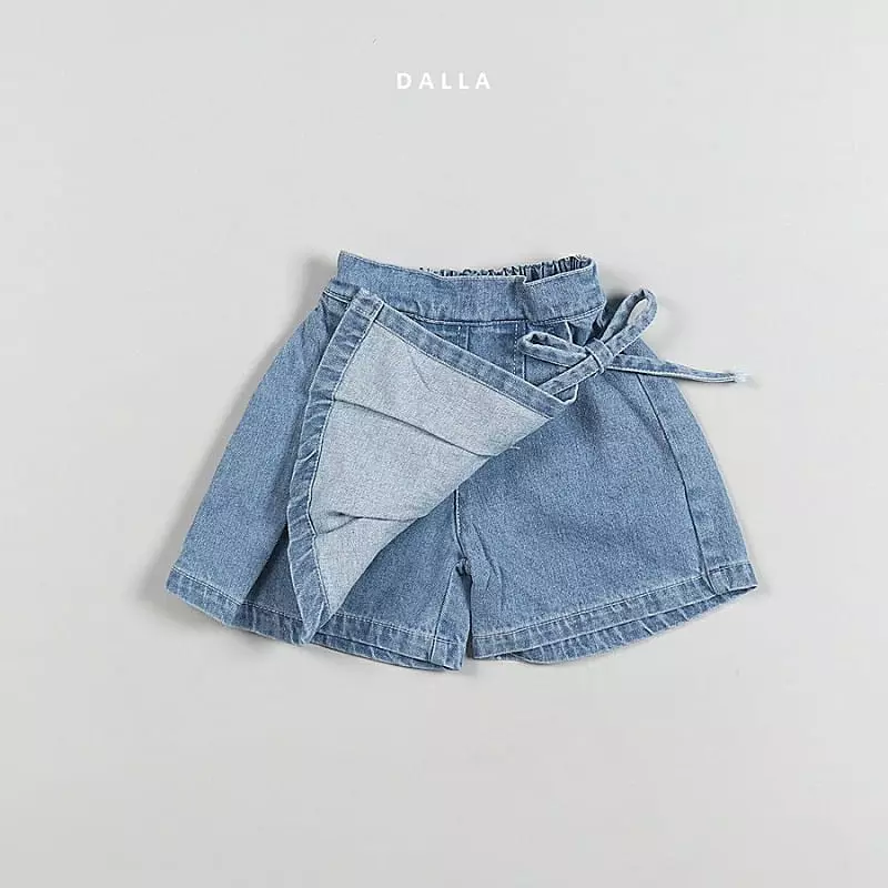 Dalla - Korean Children Fashion - #kidsshorts - Denim Wrinkle Skirt Pants - 7