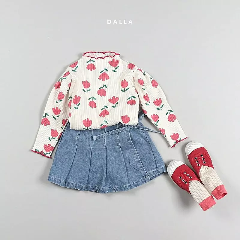 Dalla - Korean Children Fashion - #kidzfashiontrend - Denim Wrinkle Skirt Pants - 9