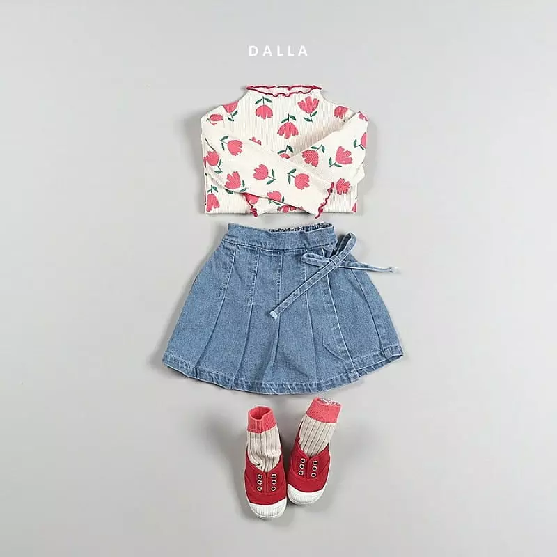 Dalla - Korean Children Fashion - #littlefashionista - Denim Wrinkle Skirt Pants - 11