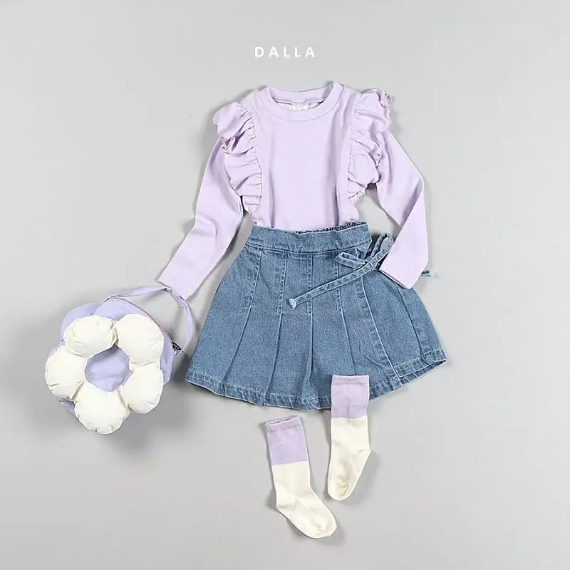 Dalla - Korean Children Fashion - #magicofchildhood - Denim Wrinkle Skirt Pants - 12