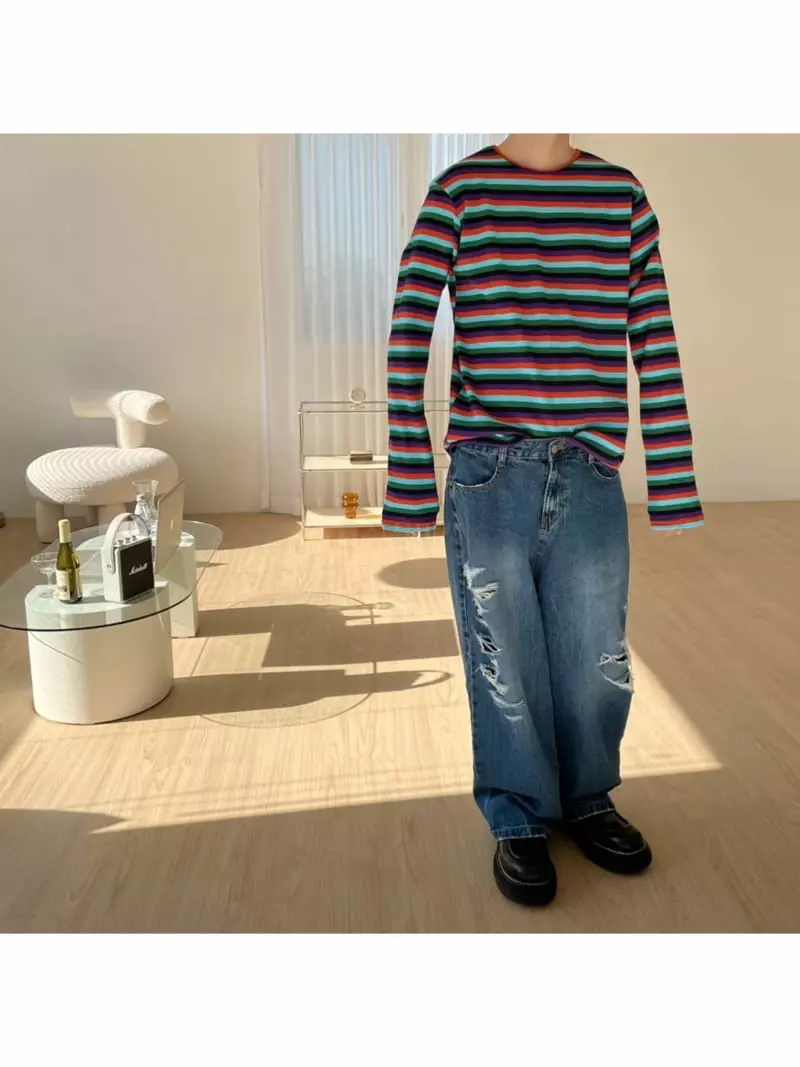 Eden - Korean Women Fashion - #momslook - Rainbow Golji Tee
