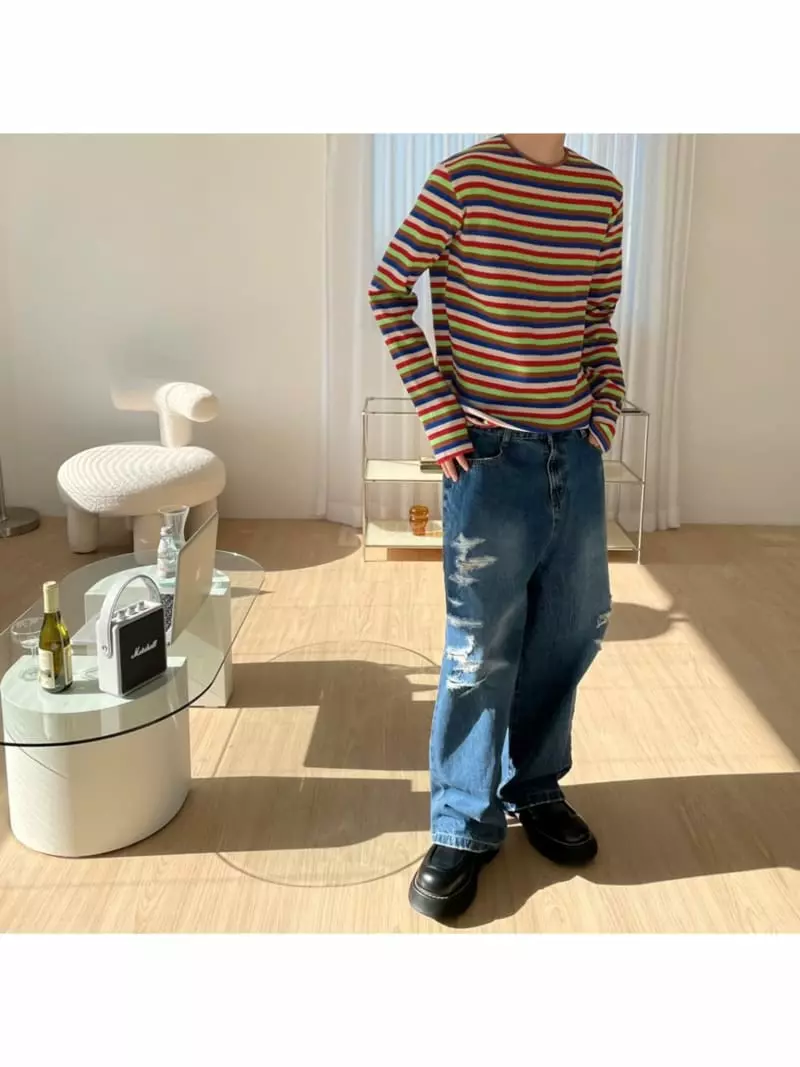Eden - Korean Women Fashion - #momslook - Rainbow Golji Tee - 2