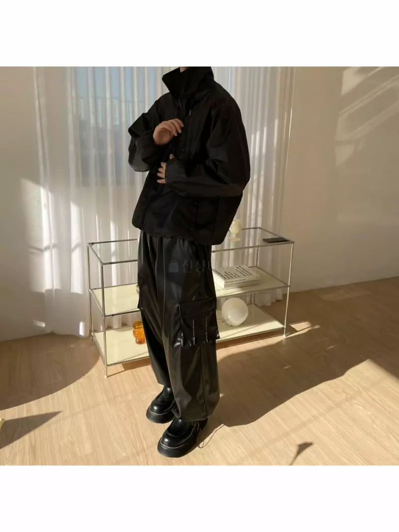 Eden - Korean Women Fashion - #vintageinspired - Leather Wide Cargo Pants (blk) - 2