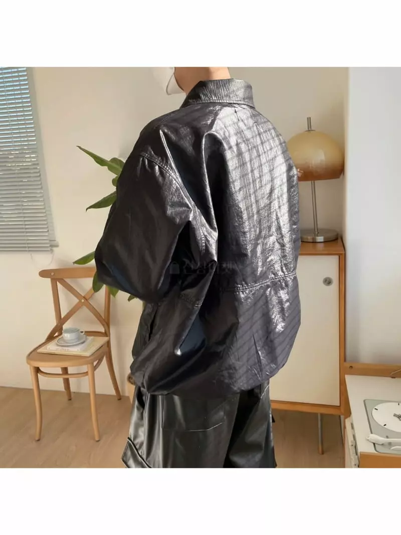 Eden - Korean Women Fashion - #vintageinspired - Coating Nylon Track Jacket (blk)
